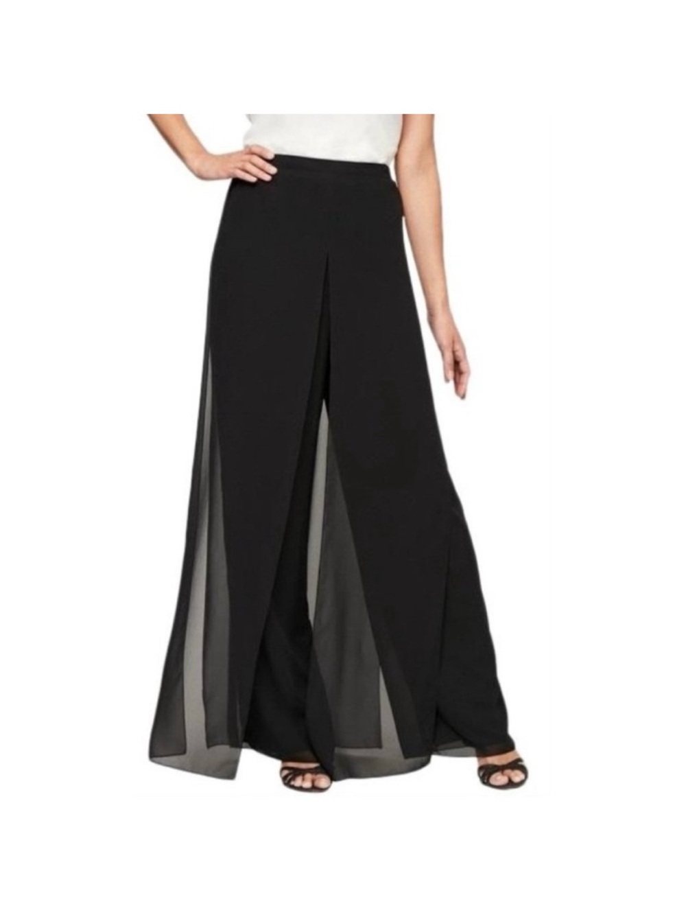 Black Sheer-Panel overlay dressy pants